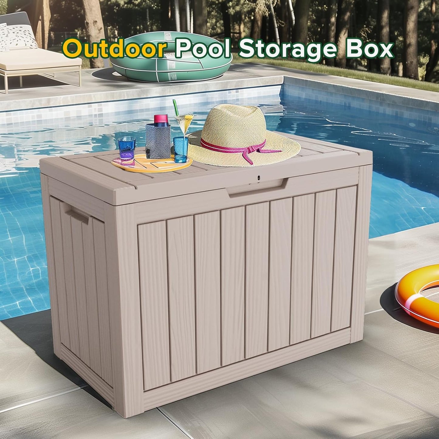 Vixzen 46 Gallon Resin Deck Box, Lockable Outdoor Storage Box for Patio Cushions Storage Furniture,Garden Tools, Pool Supplies, Weatherproof and UV Resistant,Grey