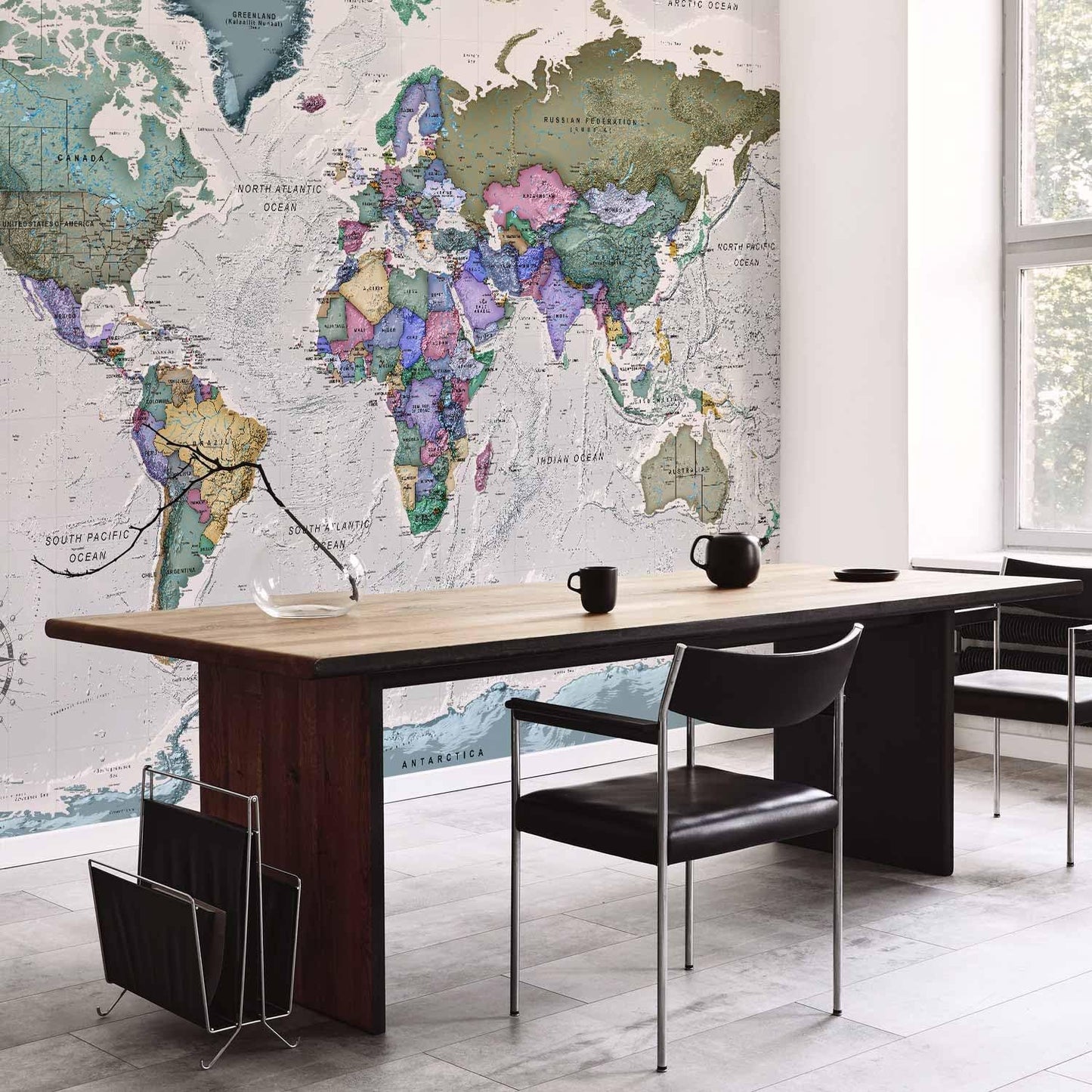 artgeist Wall Mural World Map 193x138 in - XXL Peel and Stick Self-Adhesive Wallpaper Removable Large Sticker Foil Wall Decor Print Picture Image Design Map of The World k-A-0380-a-a