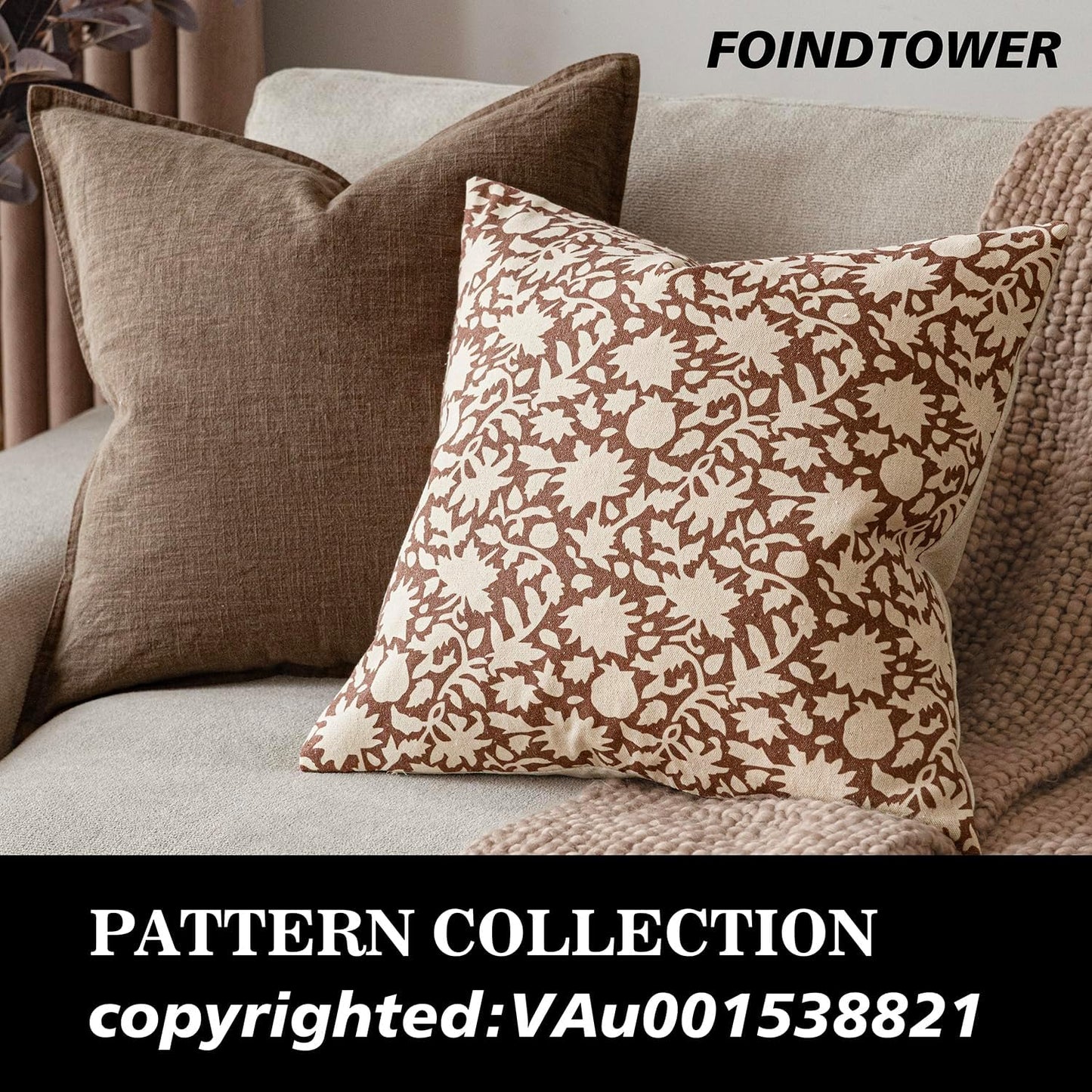Foindtower Set of 2 Decorative Neutral Floral Throw Pillow Covers Accent Farmhouse Cushion Covers Boho Pillowcase for Couch Sofa Bedroom Living Room Home Decor Outdoor,20×20 Inch,Light Orange Brown