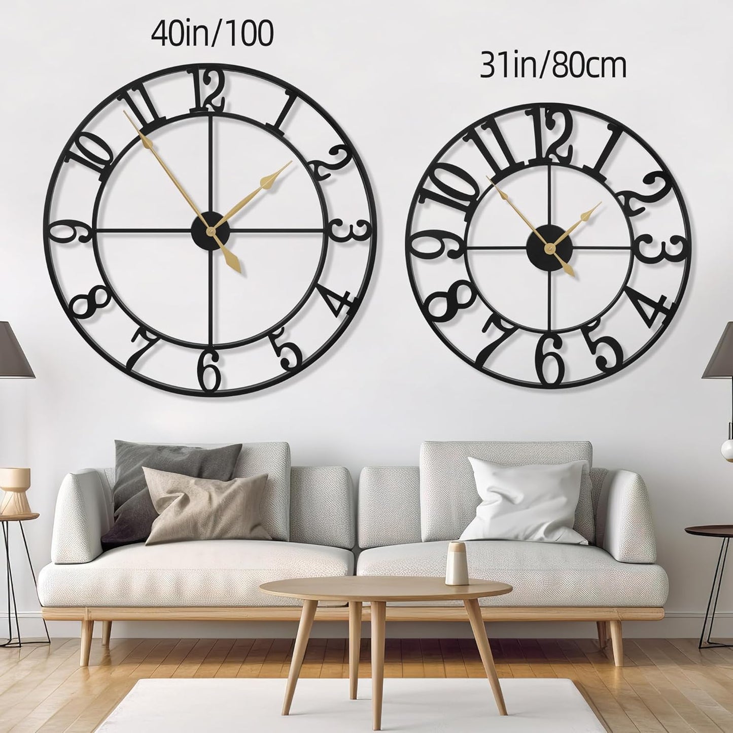 LEIKE 40 Inch Extra Large Wall Clock, Decorative Oversized Arabic Numerals Battery Operated Black Metal Wall Clocks for Living Room,Kitchen,Office, Farmhouse,Entrance Decor
