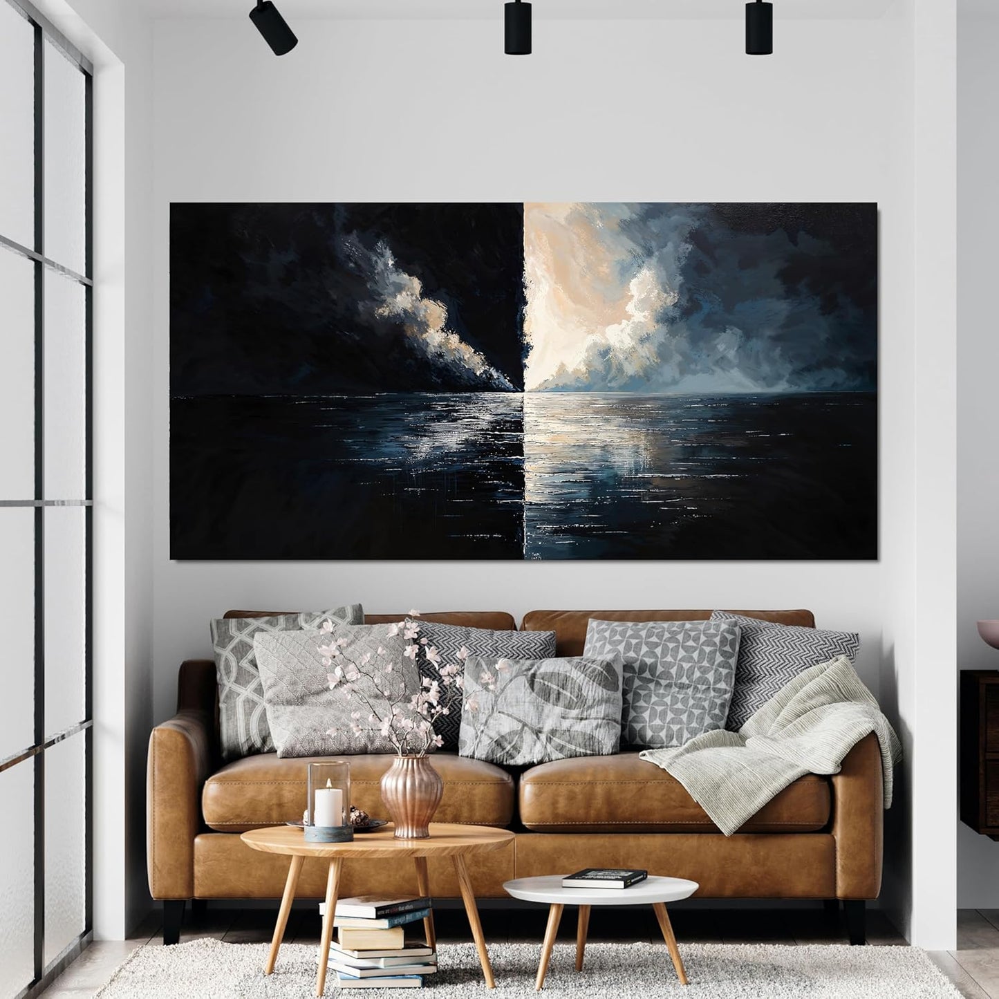 Canvas Wall Art Decor Wall Art Pictures for Living Room Abstract Canvas Art Wall Decor Modern Black and White Wall Art Prints Abstract Coastal Wall Art Decorations Bedroom Home Decor 20" X 40"