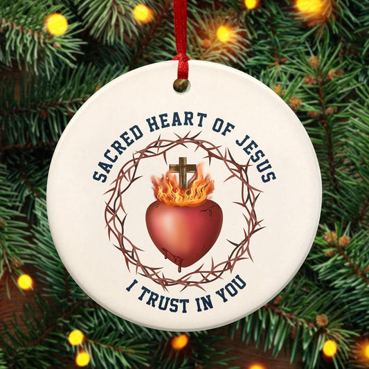 FLAGWIX Christian Gifts for Women Men - Sacred Heart Ceramic Christmas Ornaments 2025 for Tree Decorations - Religious Gifts for Women, Religious Christmas Ornaments, Spiritual Christian Gift Ideas