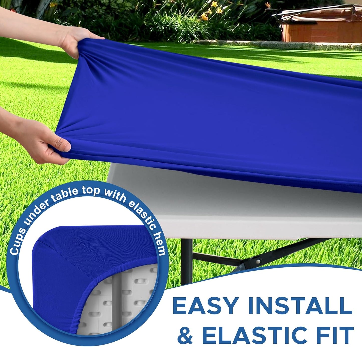 Spandex Table Cover for 6 Foot Rectangle Tables-2 Pack Royal Blue Outdoor Picnic Elastic Table Cover-Spandex Stretch Folding Table Cloths for Camping Dining Room Patio Kitchen Banquet Party