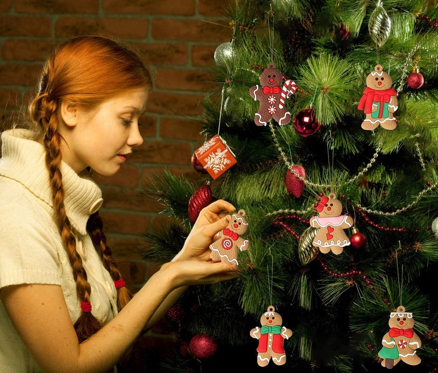 36pcs Gingerbread Man Ornaments for Christmas Tree, Assorted Gingerbread Figurines Ornaments, Christmas Tree Hanging Decorations, 3 Inch Tall