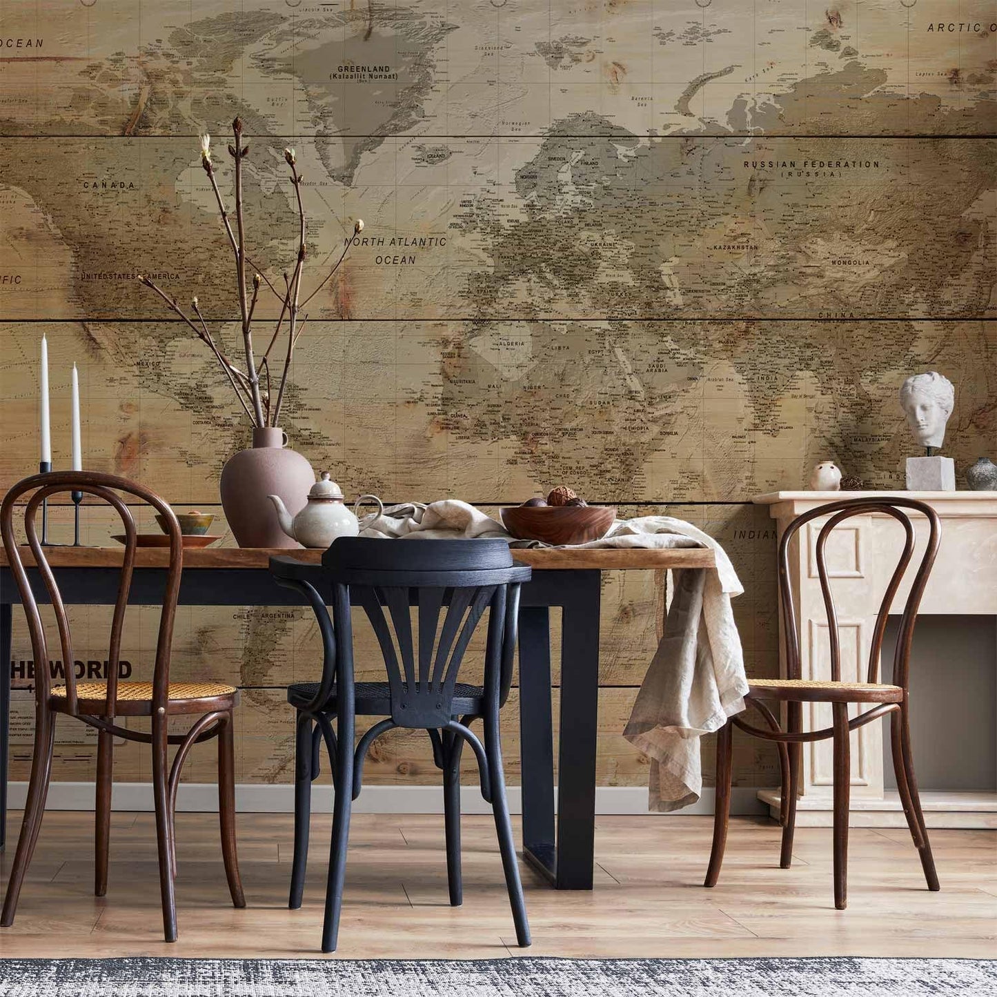 artgeist Premium Wall Mural World Map 98x69 in - XXL Non-Woven Wallpaper Fleece Wall Decor Photo Print Picture Image Design Home Map of The World k-A-0218-a-a