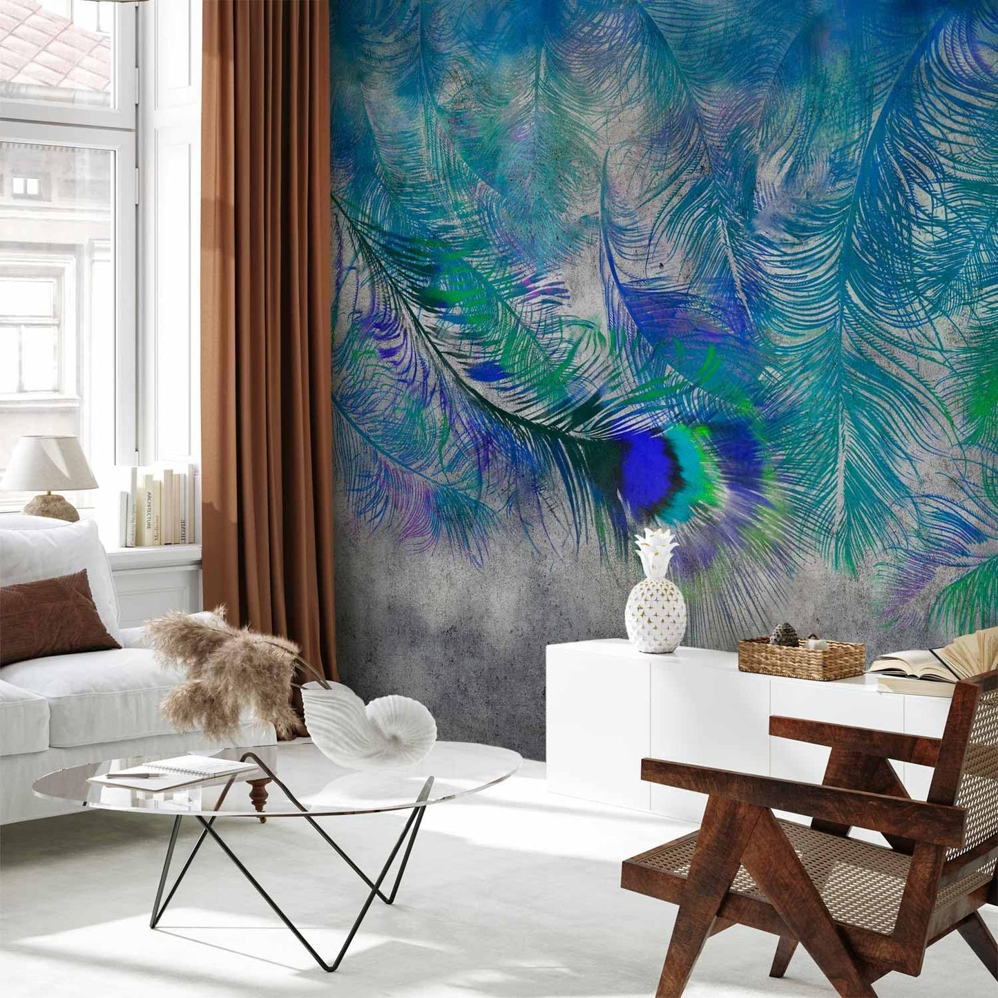 artgeist Wall Mural Cement Feather 193x138 in - XXL Peel and Stick Self-Adhesive Wallpaper Removable Large Sticker Foil Wall Decor Print Picture Image Design Colorful Abstract n-A-1488-a-a
