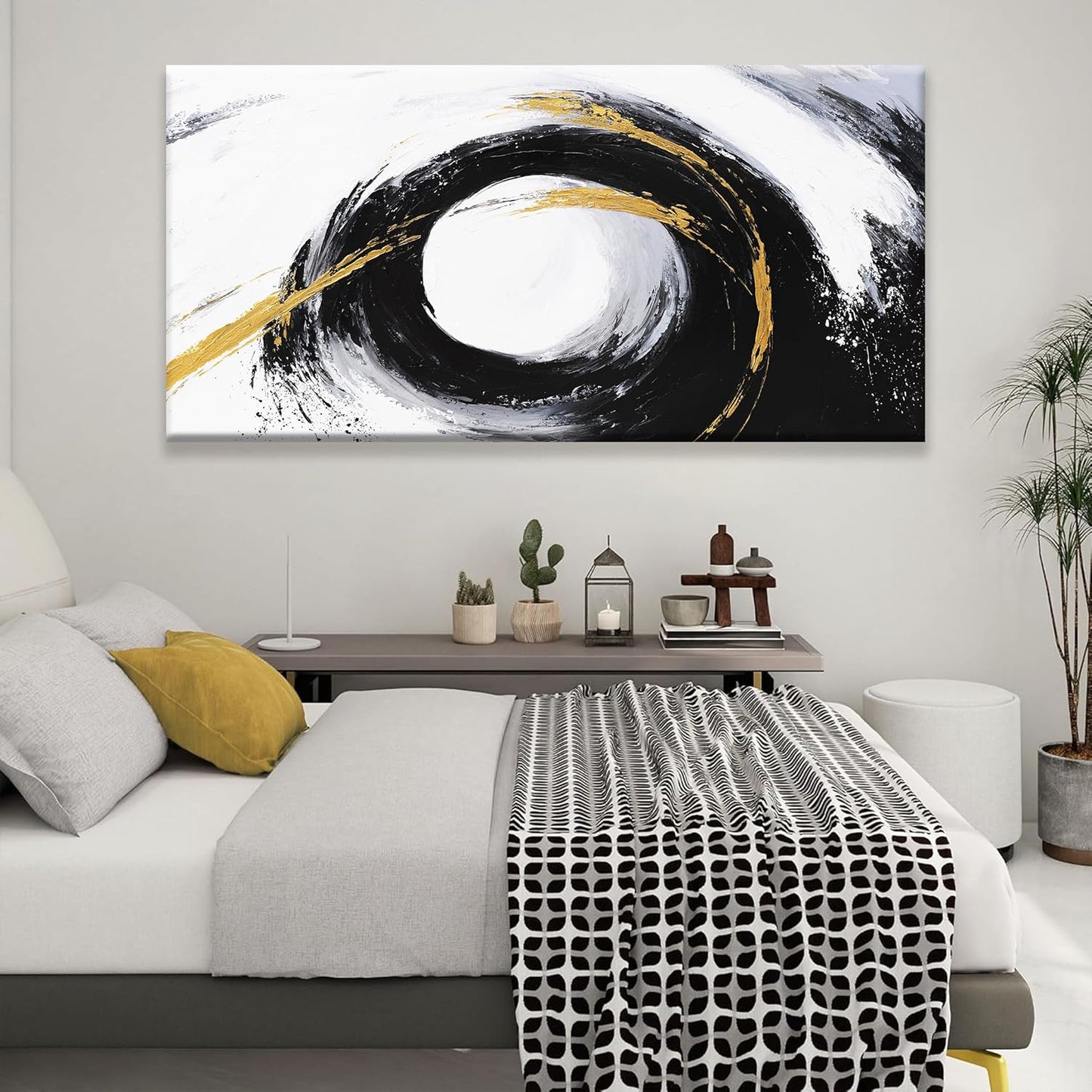 QSQ Large Abstract Wall Art For Living Room Prints Artwork Canvas Art Wall Decor Black And Gold Wall Art Modern Painting Abstract Art For Hotel Office Home Decoration 29 X 58 Inch