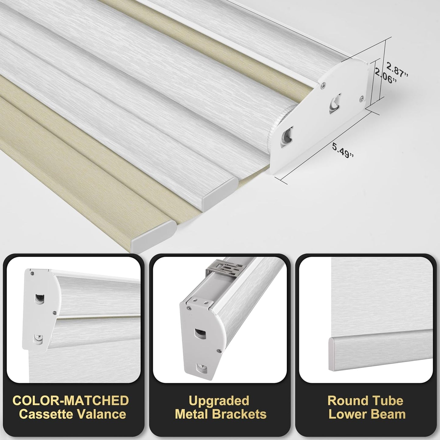BERISSA Cordless Dual Roller Shades with Cassette Valance,Double Window Shades Blackout and Light Filtering Shades,Day and Night Roller Shades for Home Office Door.Beige and White.48 W x 56" H
