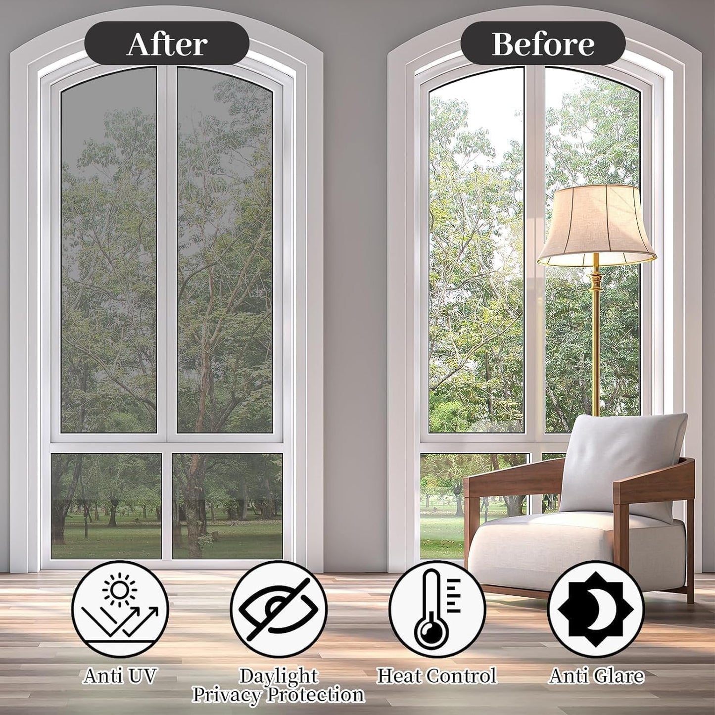 Niviy One Way Window Privacy Film See Out Not in Window Tint for Home 17.5 x 118 Inch Heat Blocking Anti UV Glass Door Mirror Reflective Window Film Home Office, Silver