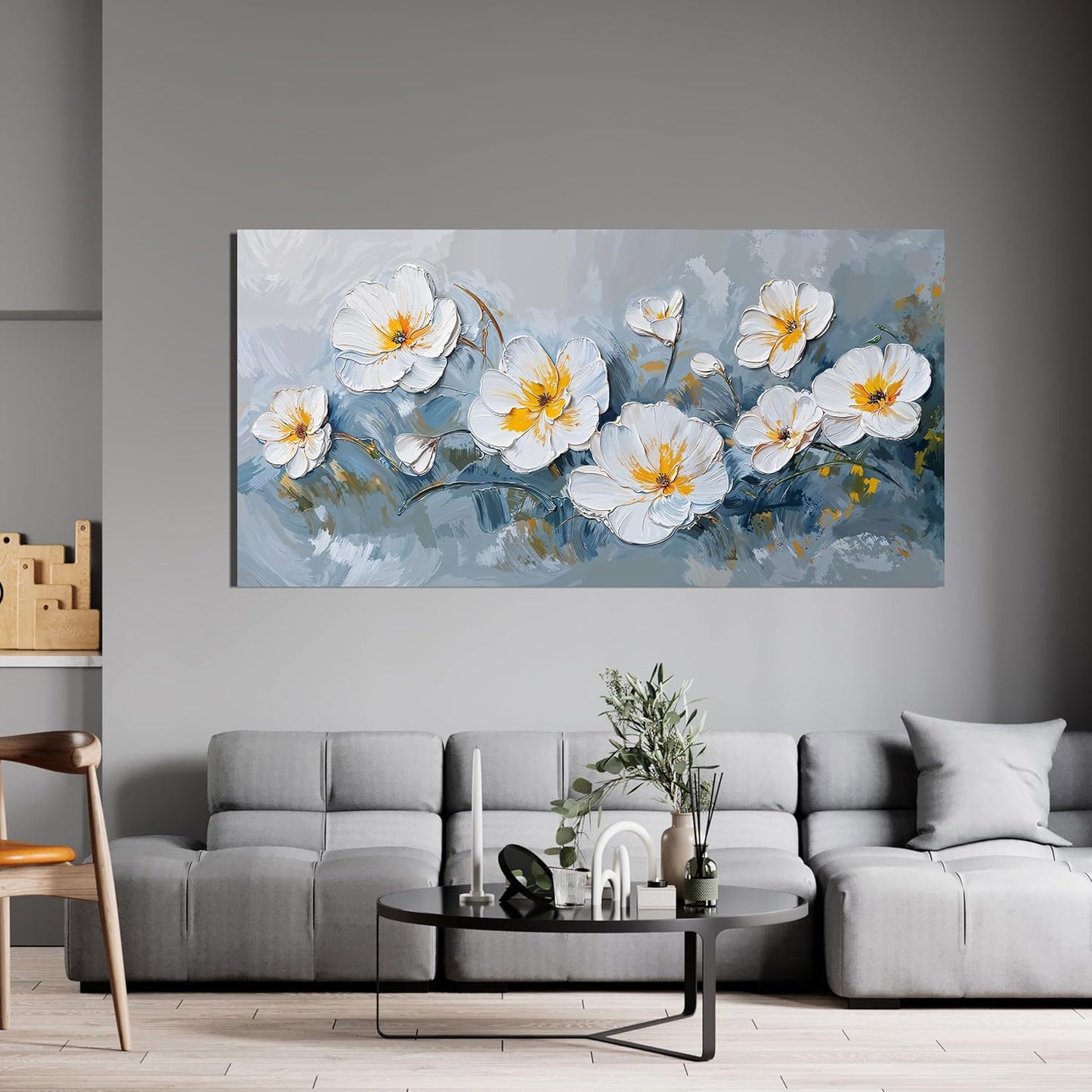 KUPTEU Canvas Wall Art Decor Large Wall Art Pictures for Living Room White Flowers Wall Art Prints Canvas Art Wall Decor Hallway Decorations Artwork for Walls Bedroom Home Aesthetic Decor 24" X 48"