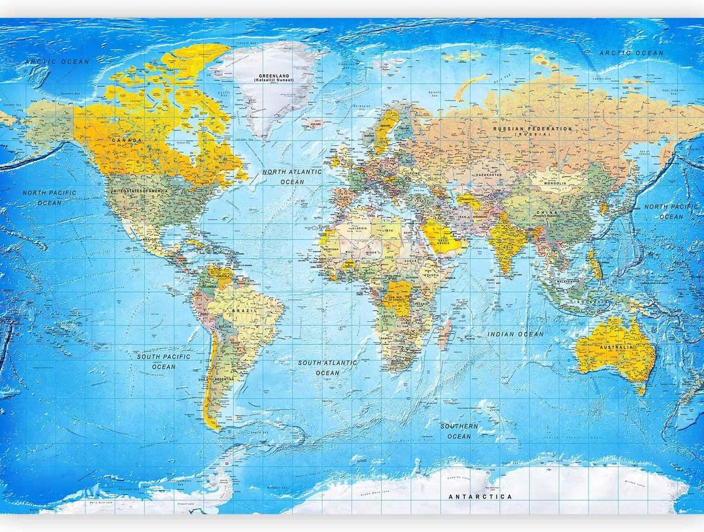 artgeist Premium Wall Mural World Map 118x83 in - XXL Non-Woven Wallpaper Fleece Wall Decor Photo Print Picture Image Design Home Map of The World k-A-0109-a-a