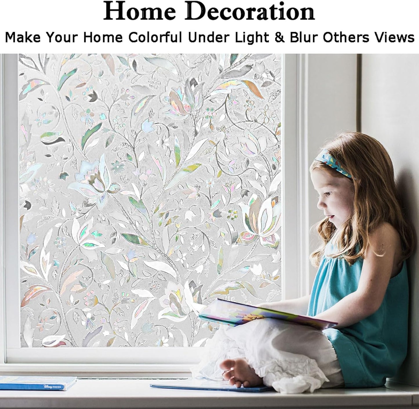 Kromapolis Window Privacy Film - Stained Glass Decorative Film, Frosted, Static Window Clings, Non-Adhesive, No-Glue (35.4 x 118.1in)