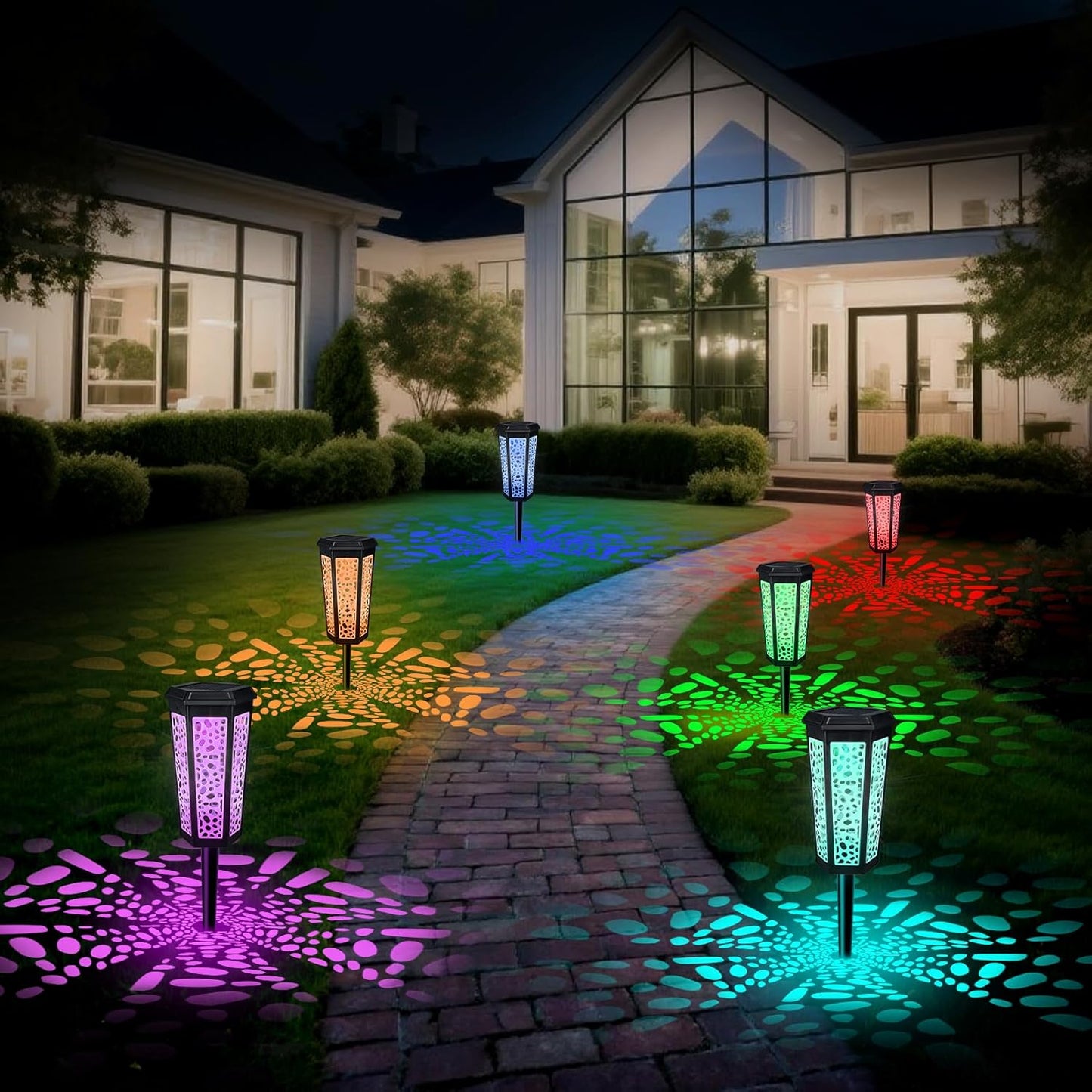 Solar Pathway Landscape Lights 4 Pack, RGB Color Changing+Warm White Outdoor Waterproof Solar Yard Lights for Garden Sideway Outside, Patio, Path, Yard, Walkway, Driveway, 2 Modes