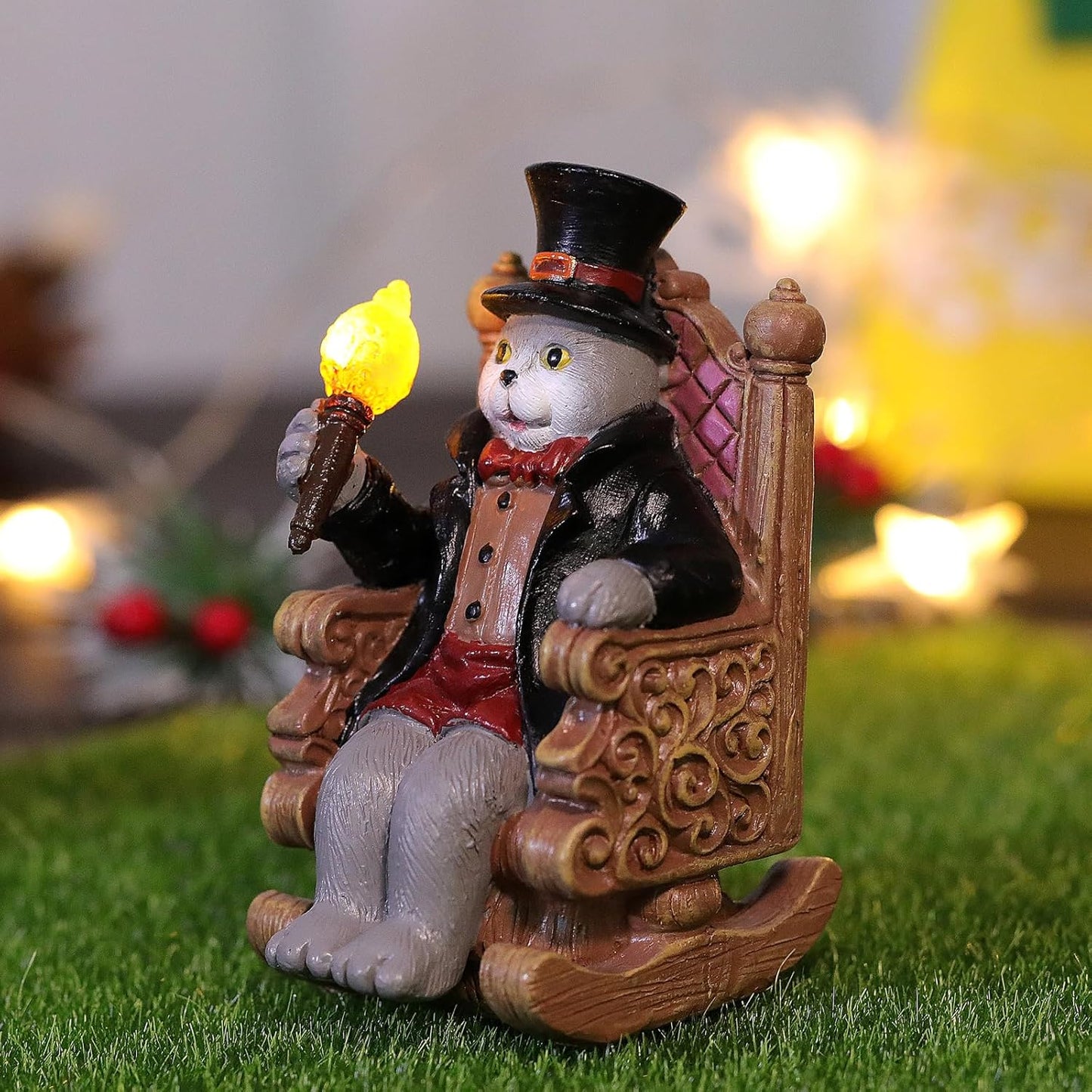 Whimsical Cat Garden Decor Statues Outdoor Solar Lights for Yard Art Fall Home Halloween Decoration Figurine Lawn Ornament - Unique Cat Lovers Gifts for Housewarming Gardening Women Mom Grandma