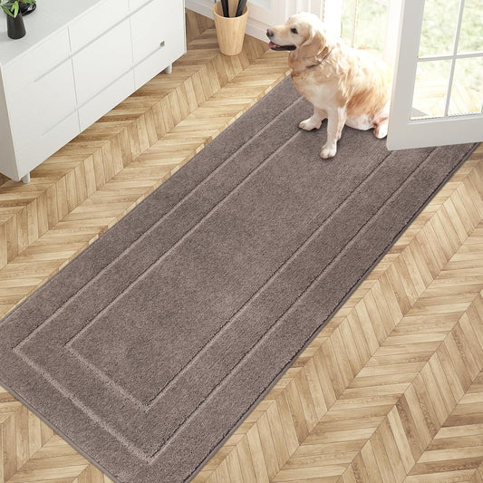 PURRUGS Dirt Trapping Door Mat 32" x 70", Non-Slip/Skid Machine Washable Entryway Rug, Dog Doormat, Super Absorbent Welcome Mat for Muddy Wet Shoes and Paws, Grayish Brown
