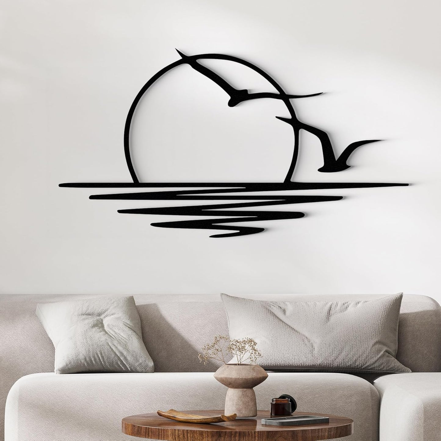 Wita Home Sunset with Seagulls Metal Wall Mounted Art, Handcrafted Metal Home Decor with Static Powder Coating, Eye-Catching Addition to Living Room Decor, Modern Beach Decor for Indoor and Outdoor Spaces, Perfect Housewarming Gift (56 x 28 inches)