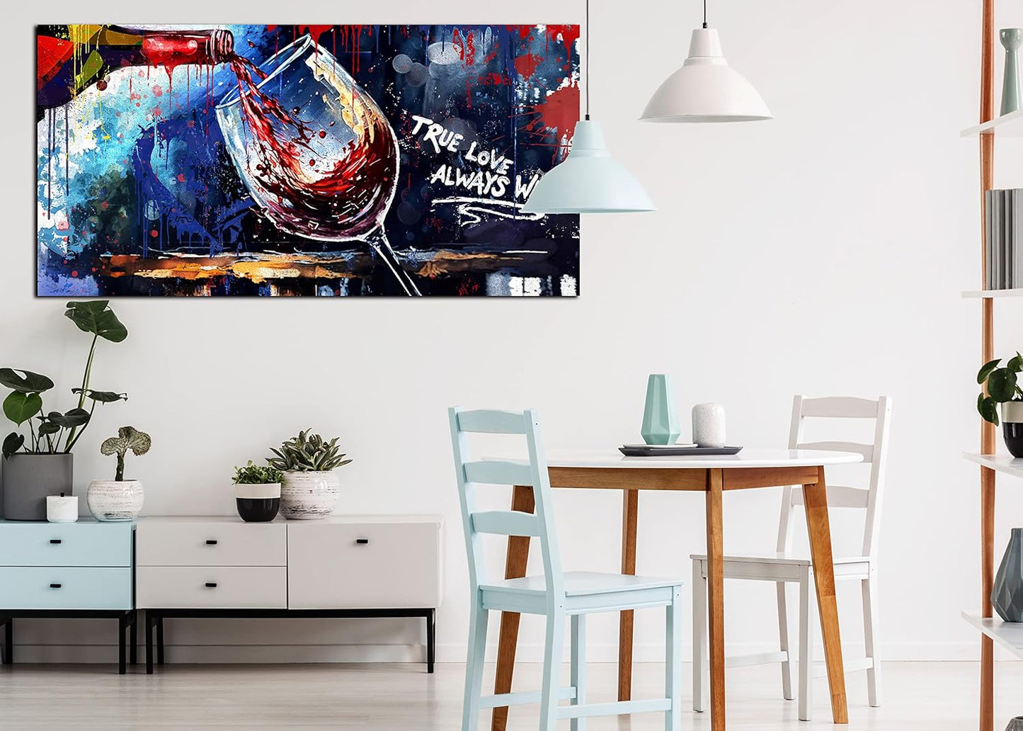 Graffiti Wall-Art - Wine Glass Wall Art for Kitchen - Canvas Art Wall Decor for Living Room Ready to Hang Size 59" x 29"