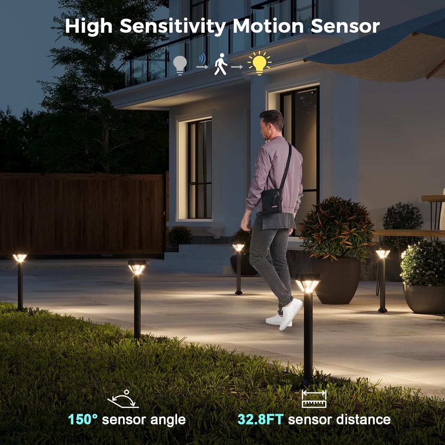 XMCOSY+ Smart Solar Lights Outdoor with Motion Sensor, 150LM APP Control RGBCW Color Changing Garden Lights Solar Powered for Yard Pathway Landscape, Waterproof, 4 Pack