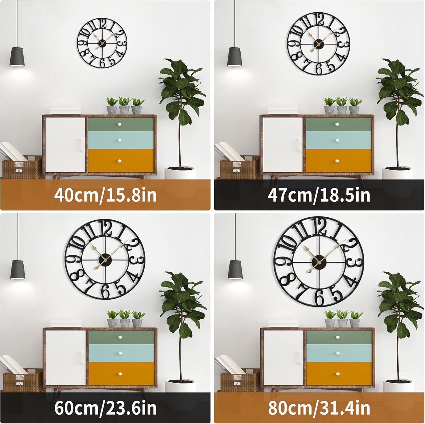 Large Wall Clock for Living Room Decor - 60cm/ 24 Inches Silent Non-Ticking Metal Wall Clocks Battery Operated, Vintage Decorative Modern Wall Clock for Bedroom, Office, Farmhouse Decor