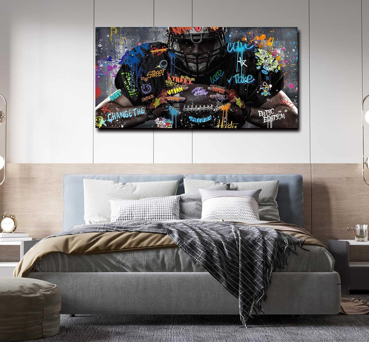 JKWALL77 American Football Canvas Wall-Art for Bedroom - Room Decor for Teen Boys - Graffiti Wall Art Ready to Hang Size 40" x 20"