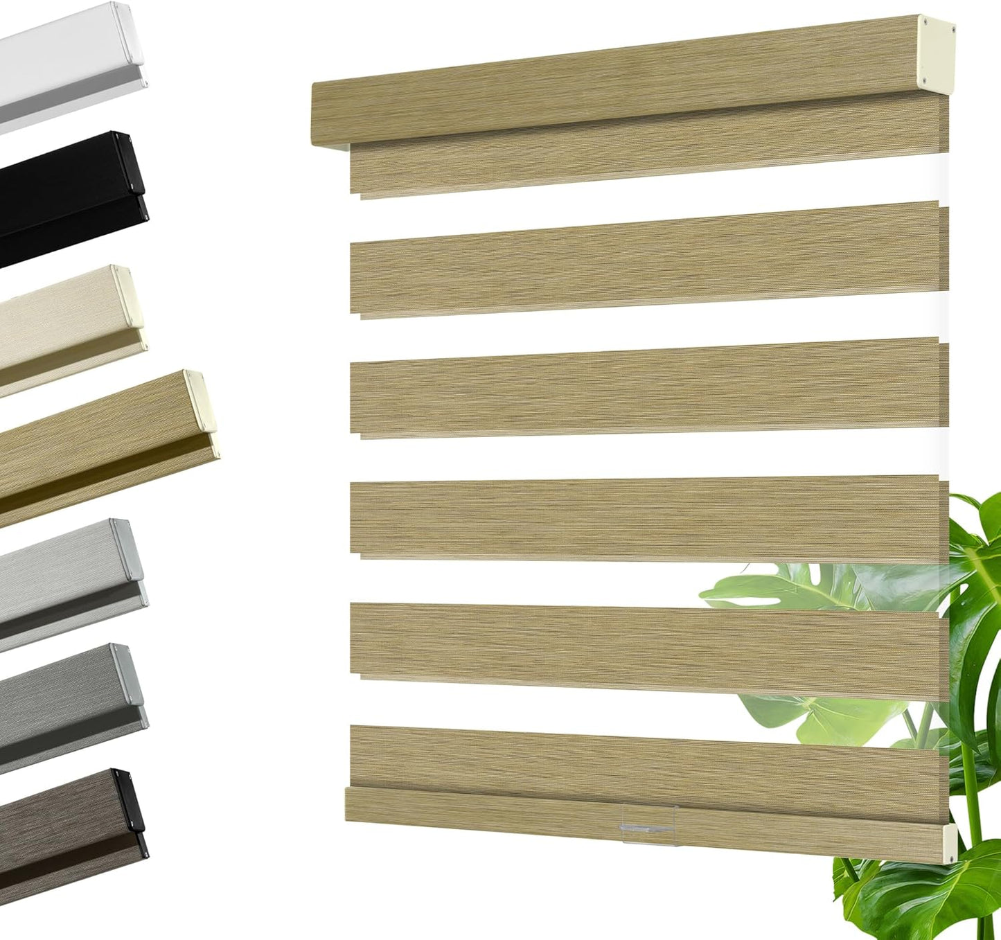 Cordless Zebra Blinds for Windows, Blackout Interior Blinds,Easy to Install,UV Protection,for Offices and Home,Custom Roller Shades, Mousse Light Bown,85" W x 88" H