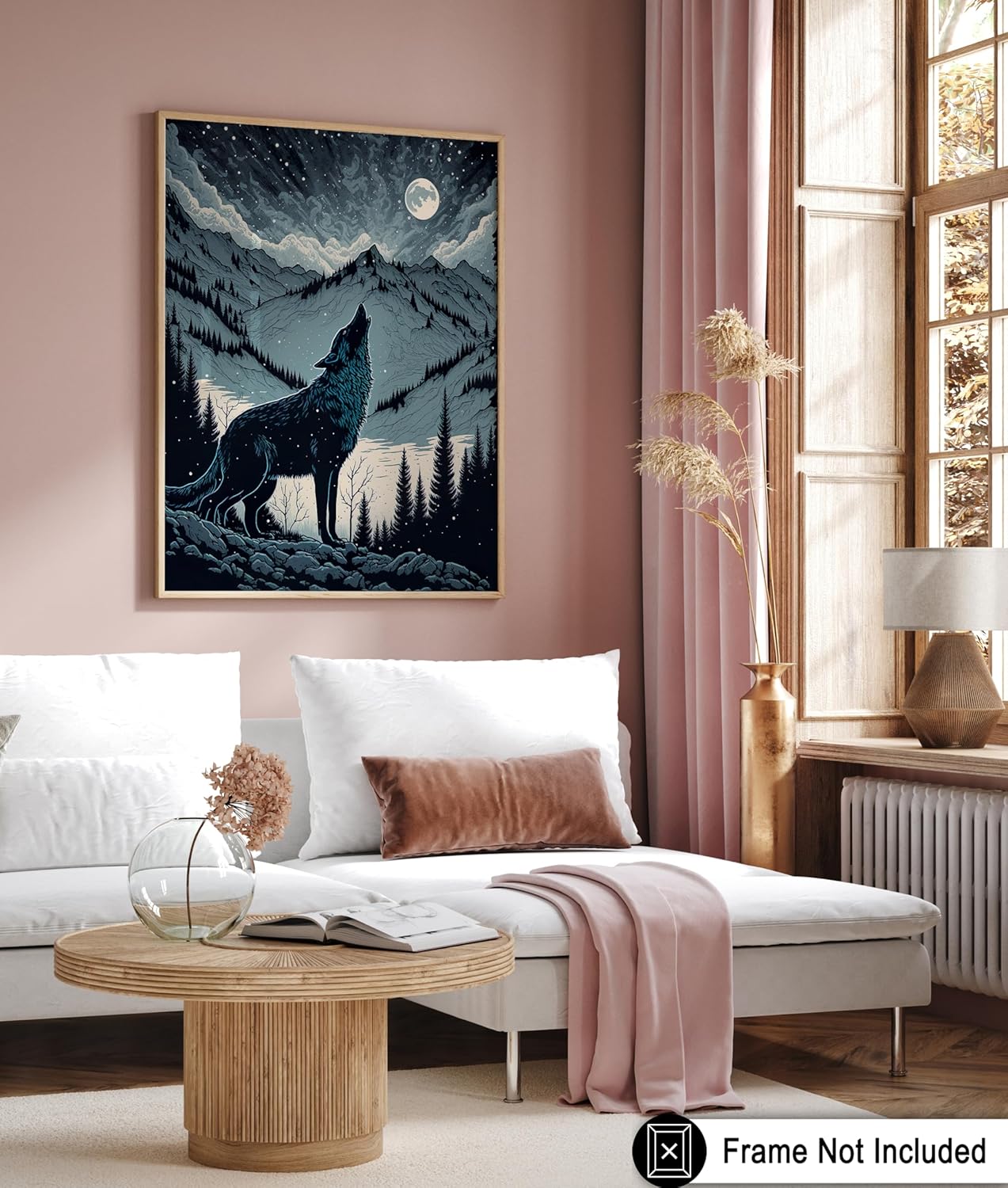 Poster Master Vintage Illustration Poster - Retro Animal Print - Gift for Artist, Friend - Wolf Howling at the Moon, Mountain, Snow, Landscape - Wall Decor for Home, Office, 24x32 Unframed Wall Art