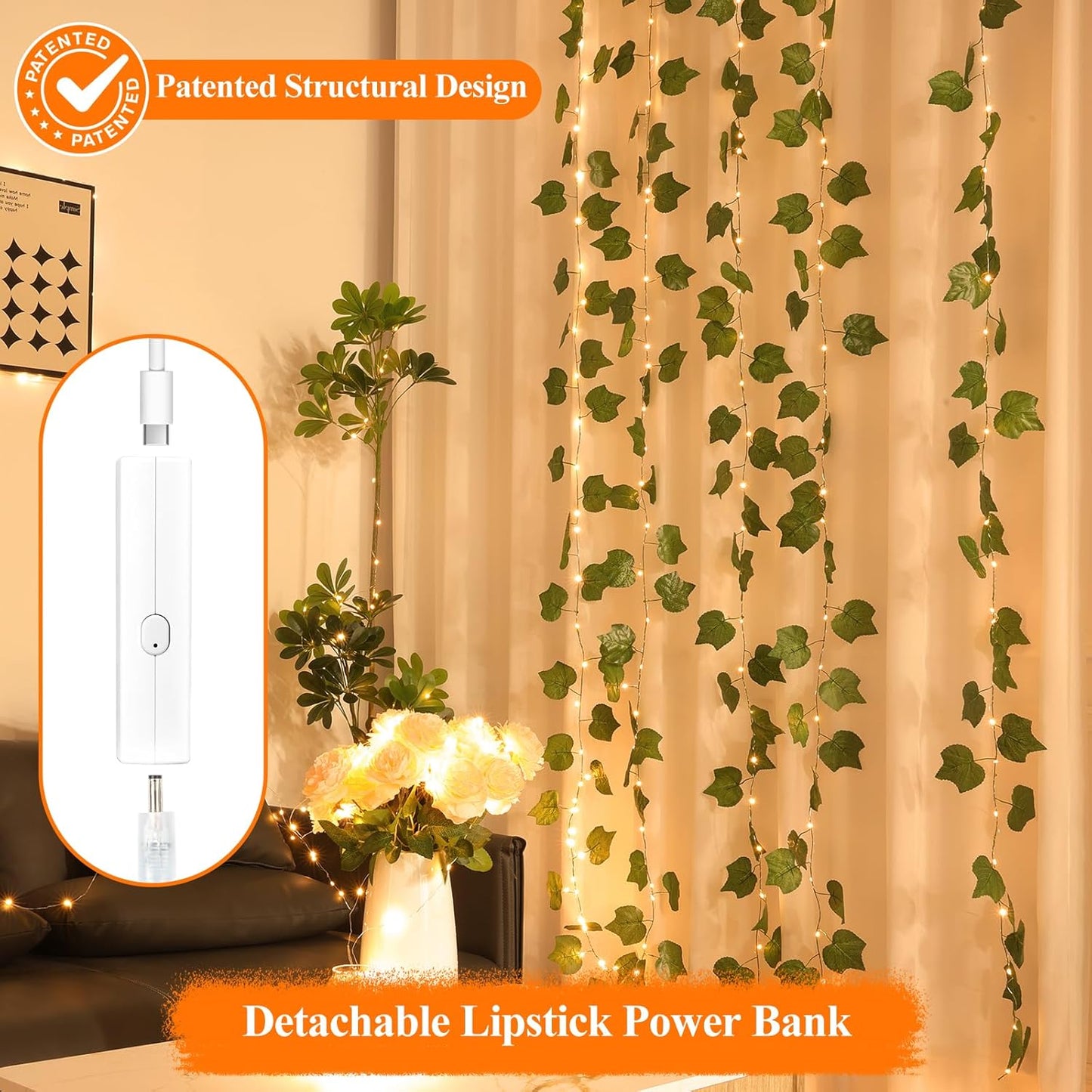Lipstick LED Fairy Lights Battery Operated, Twinkle Lights with Timer, Rechargeable Mini String Lights for Bedroom, Christmas Decorations, Wedding, Vine, Centerpiece Table Decor (10M/33FT Warm White)