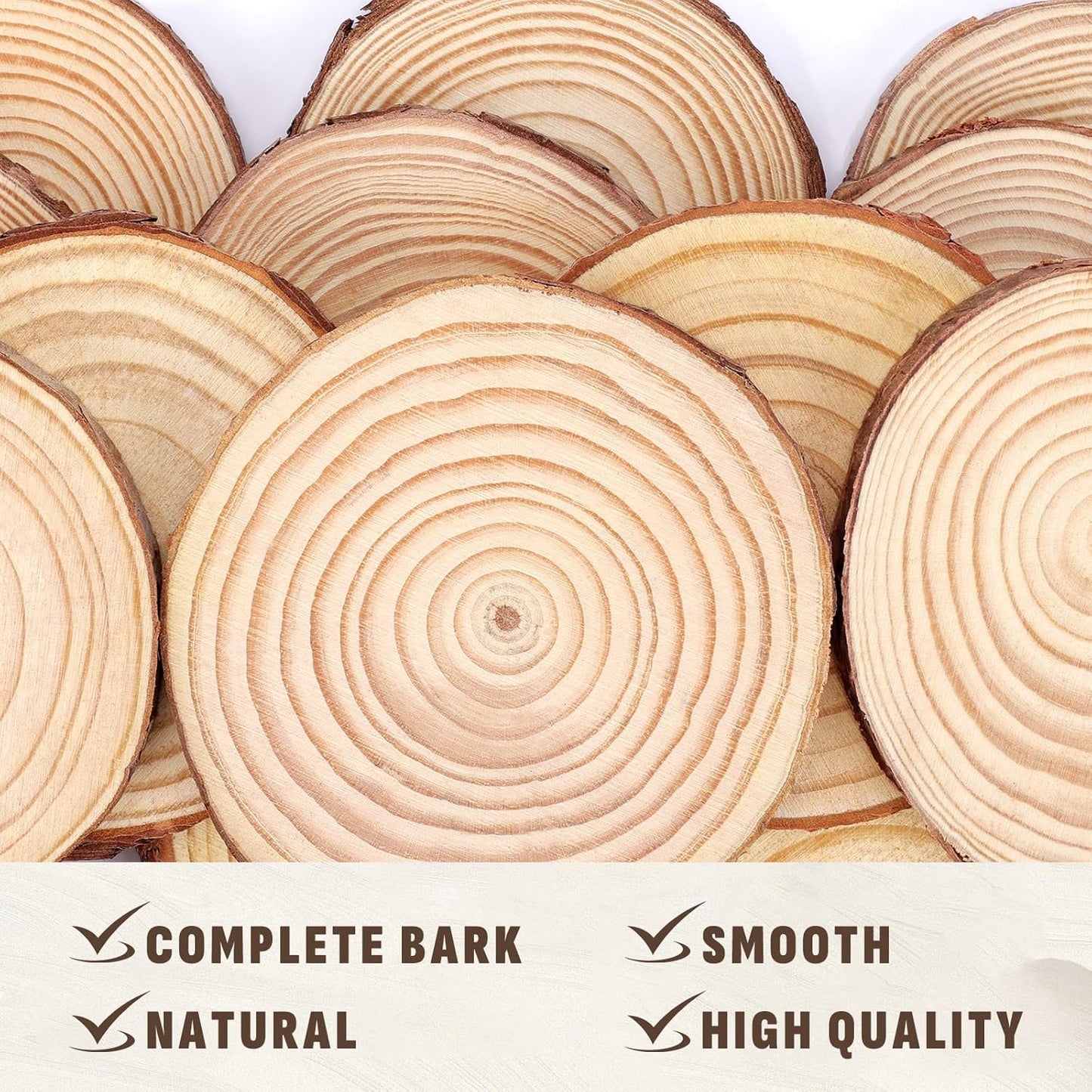 FUMILE Unfinished Natural Wood Slices 3.5-4 Inch, 10 PCS Round Wooden Discs with Tree Bark, Wood Rounds for Crafts Christmas Ornaments, Wood Circles for Rustic Wedding Decoration
