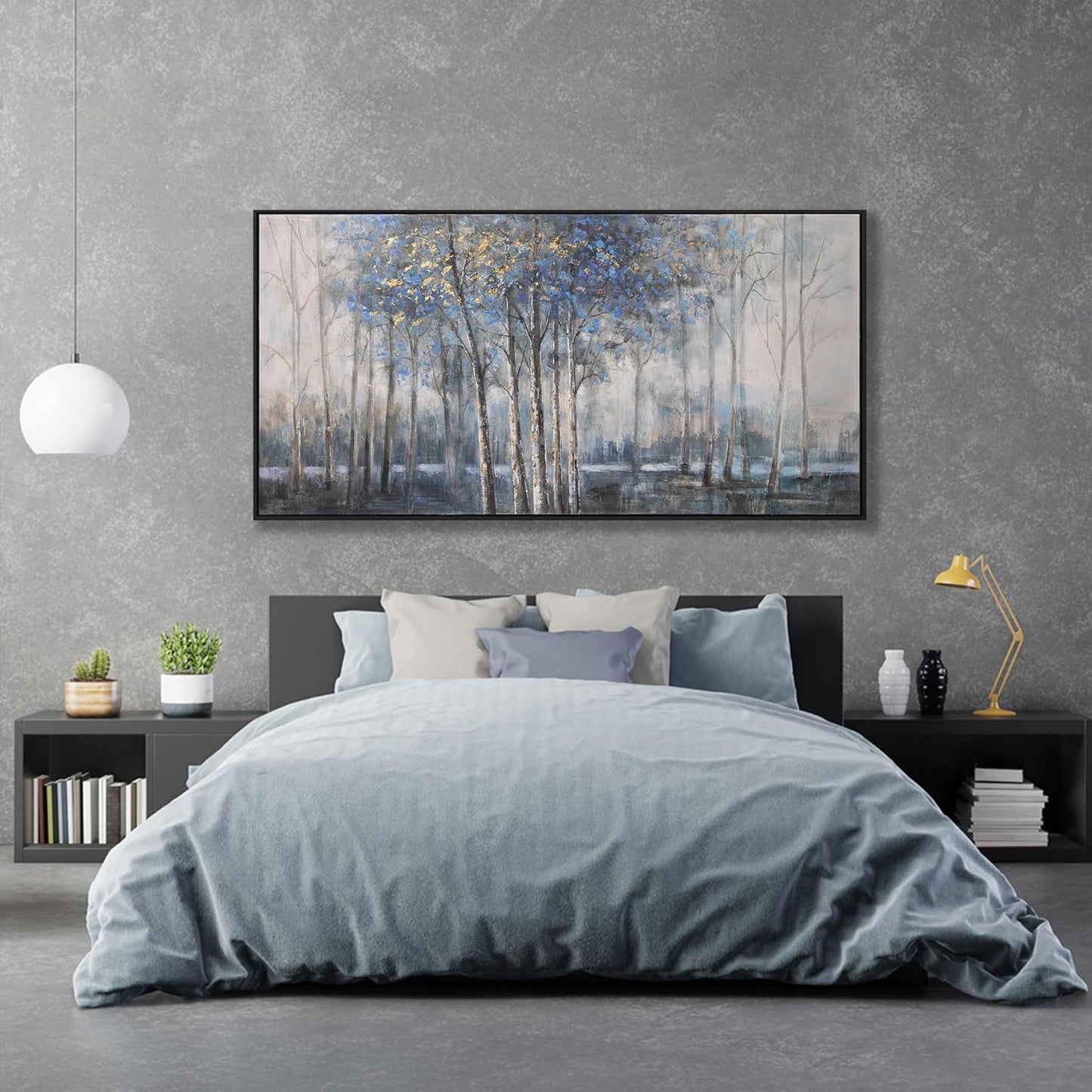 Abstract Canvas Wall Art Modern Abstract Artwork Canvas Prints Framed Canvas Picture Blue Embellishments Plant Grey Misty Forest Abstract Tree Contemporary Wall Art Bedroom Living Room Office