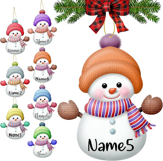 Personalized Christmas Ornaments with Names Snowman Custom Family Ornament Customized Xmas Tree Hanging Wood Decoration Gift 3.15"（8cm） Orange