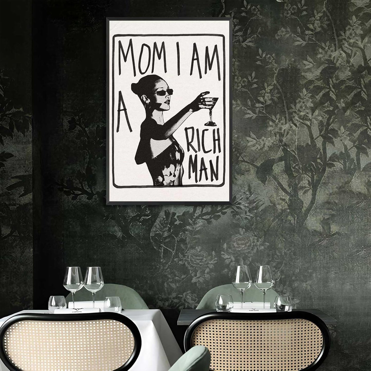 Mom I Am A Rich Man Aesthetic Retro Music Goblet Poster Feminist canvas Wall Art Vintage Bar Cart Wall Decor Preppy Dorm Decor Unique Wall Art prints painting 12x16in Framed