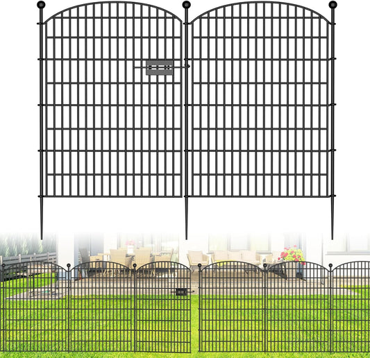 10 Panels No Dig Decorative Garden Fence with Gate - 40 in (H) x 23.6 ft (L), Dog Fence Outdoor for Yard, Rustproof Metal Animal Barrier Ground Stakes Fencing for Garden, Patio, Flower Bed