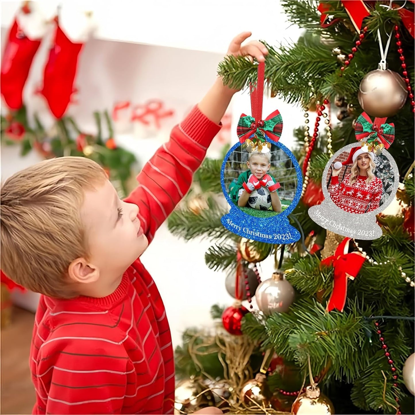 Personalized Christmas Ornament 2025, Double-Sided Photo Acrylic Customized Family Christmas Ornament Spherical with Picture for Xmas Tree Decor Custom Gifts