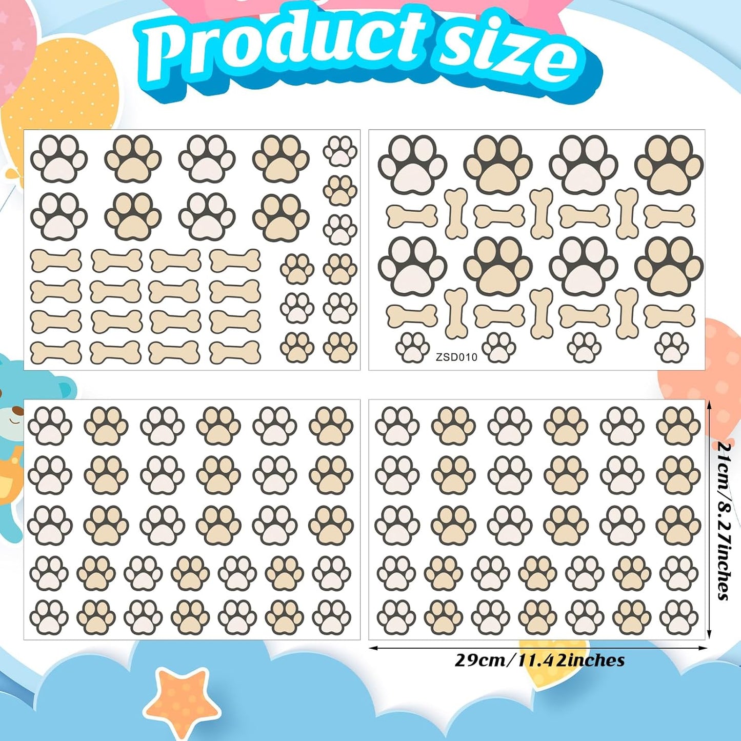 127 Glow in The Dark Dog Paw Stickers Luminous Removable Vinyl Wall Decals for Kids Nursery Bedroom(Blue Light)