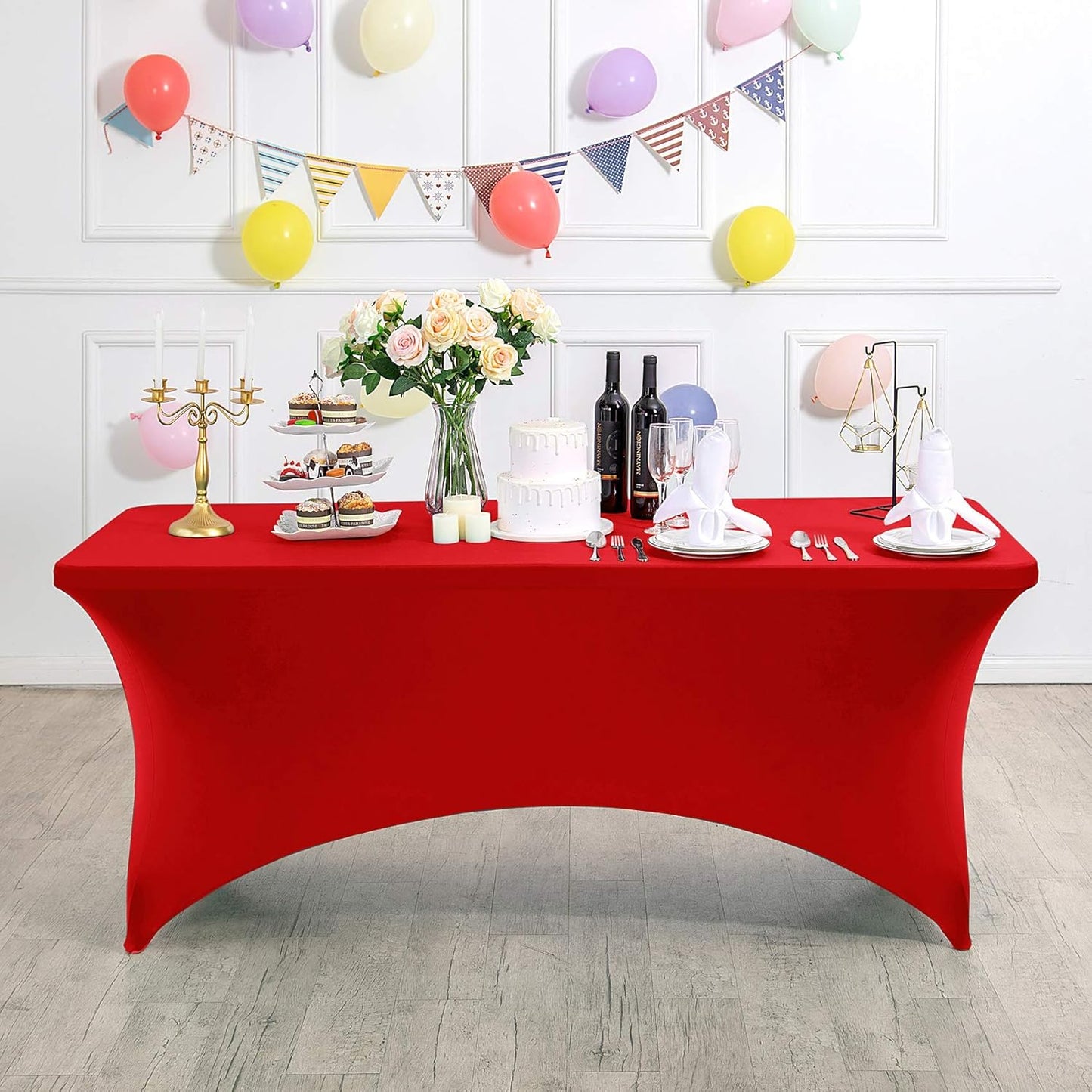Spandex Table Cover for 6Ft or 4fT or 8ft Table Universal Fitted Stretch Tablecloth for Party, Banquet, Wedding and Events-Red