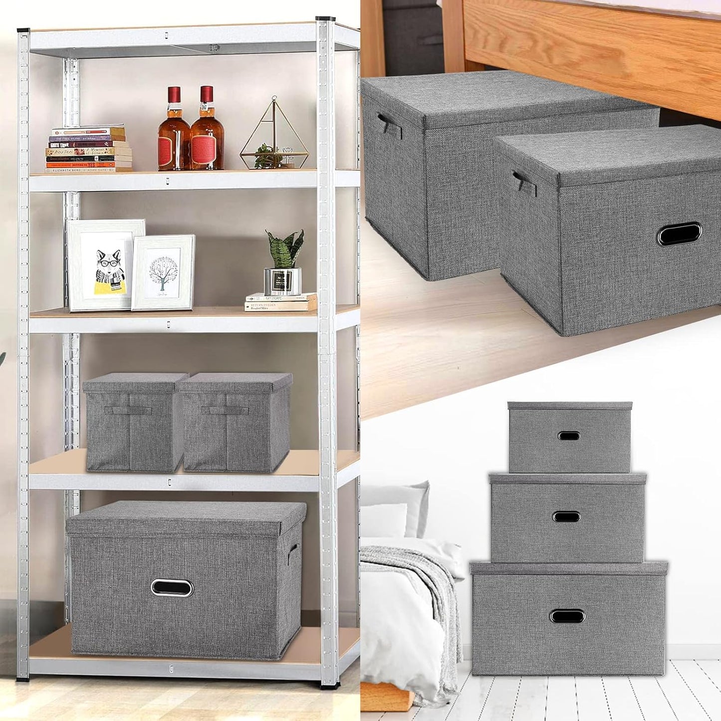 Large Linen Fabric Foldable Storage Bins with Removable Lid and Handles, Washable Storage Box Organizer Containers Baskets Cube with Cover for Bedroom,Office(Green, XXL(2-Pack))