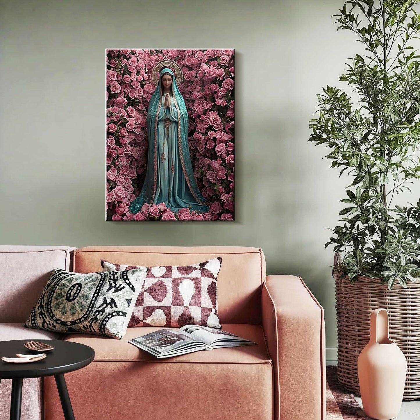Framed Virgin Mary Catholic Wall Art Decor Canvas Print Wall Painting Religious Poster Artwork for Living Room Bedroom Hallway Gallery Decor 12x16 Inch Ready to Hang