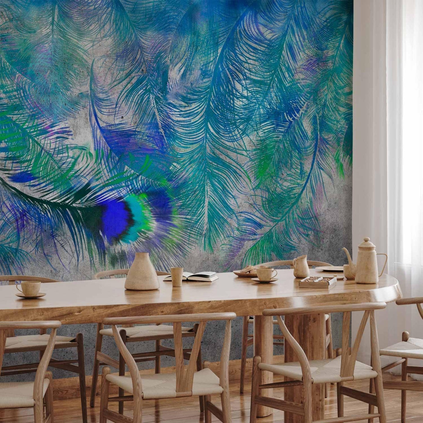 artgeist Wall Mural Cement Feather 154x110 in - XXL Peel and Stick Self-Adhesive Wallpaper Removable Large Sticker Foil Wall Decor Print Picture Image Design Colorful Abstract n-A-1488-a-a
