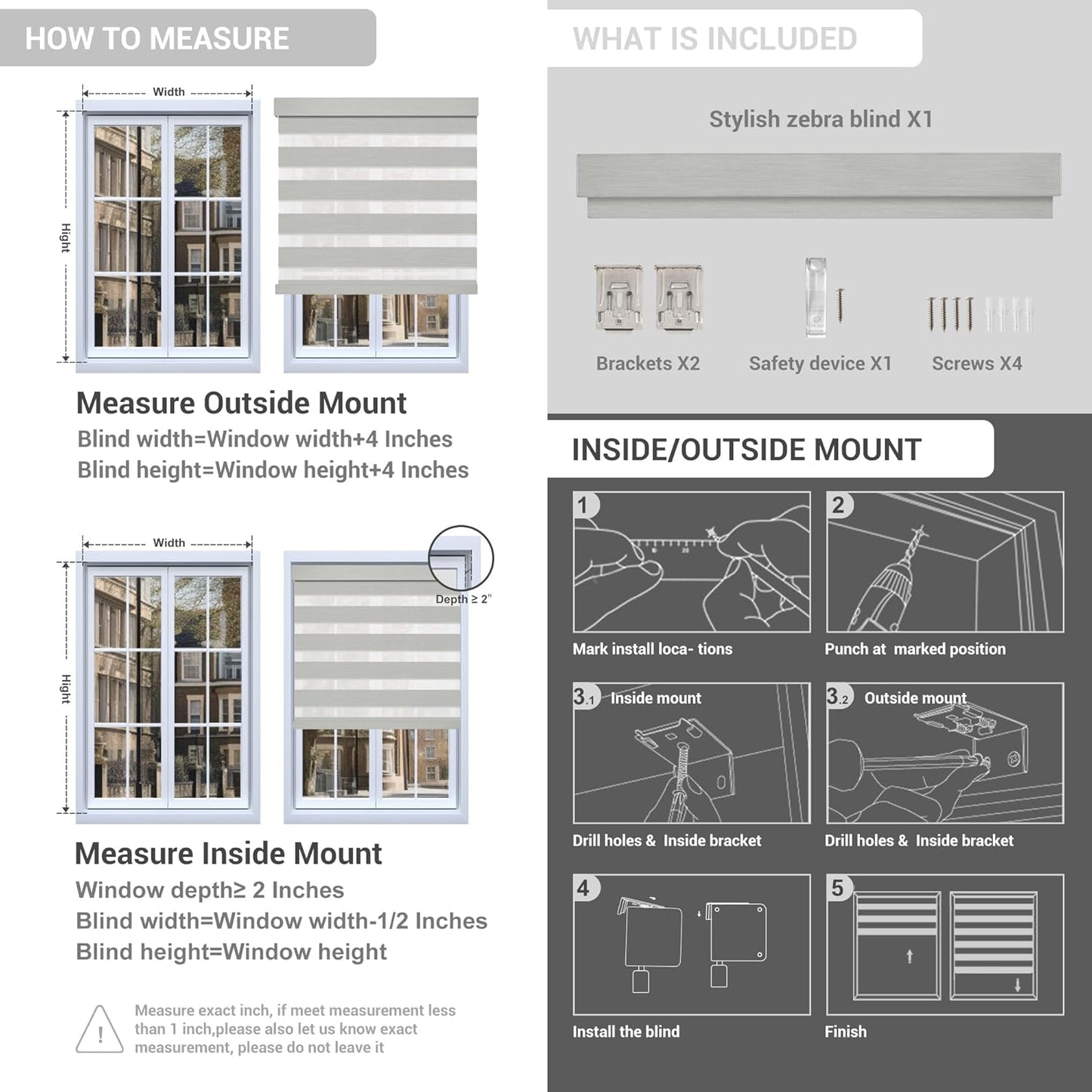 Cordless Zebra Blinds for Windows, Blackout Interior Blinds,Easy to Install,UV Protection,for Offices and Home,Custom Roller Shades, Mousse Light Grey,68" W x 80" H