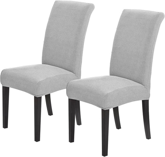 Joccun Chair Covers for Dining Room Set of 2,Dining Chair Slipcovers Stretch Dining Room Chair Covers Seat Protector,Washable Parsons Chair Cover for Home,Hotel,Banquet(Silver,2 Pack)