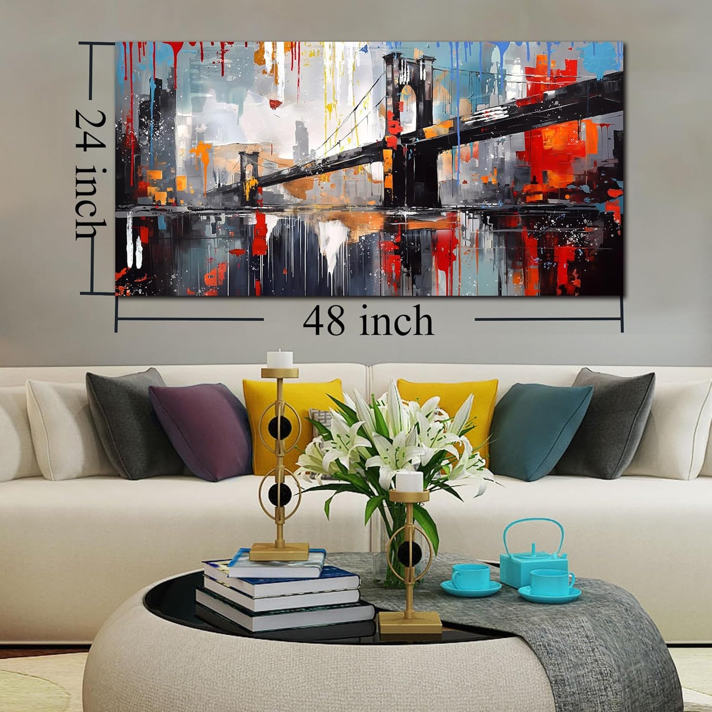 Zoyotago Large Canvas Wall Art The Golden Gate Bridge Picture Graffiti Prints Ready to Hang for Living Room Bedroom Office Modern Home Decor Size 24x48