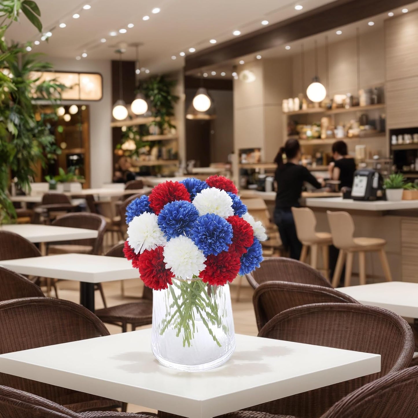Kimura's Cabin 21Pcs Faux Chrysanthemum Flowers 4th of July Patriotic Flower Decor Artificial Mums Memorial Day Fake Ball Flower Home Event Table Centerpieces DIY Decoratio (Red White Blue