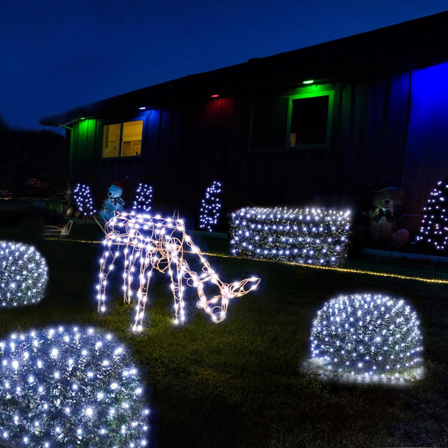 WBao Outdoor Christmas Lights, 360LED 11.5ft x 6.9ft Net Lights with 8 Modes, Timer, UL Certified, End to End Connectable, Waterproof for Lawn, Bushes, Trees Outdoor Christmas Decorations, Cool White