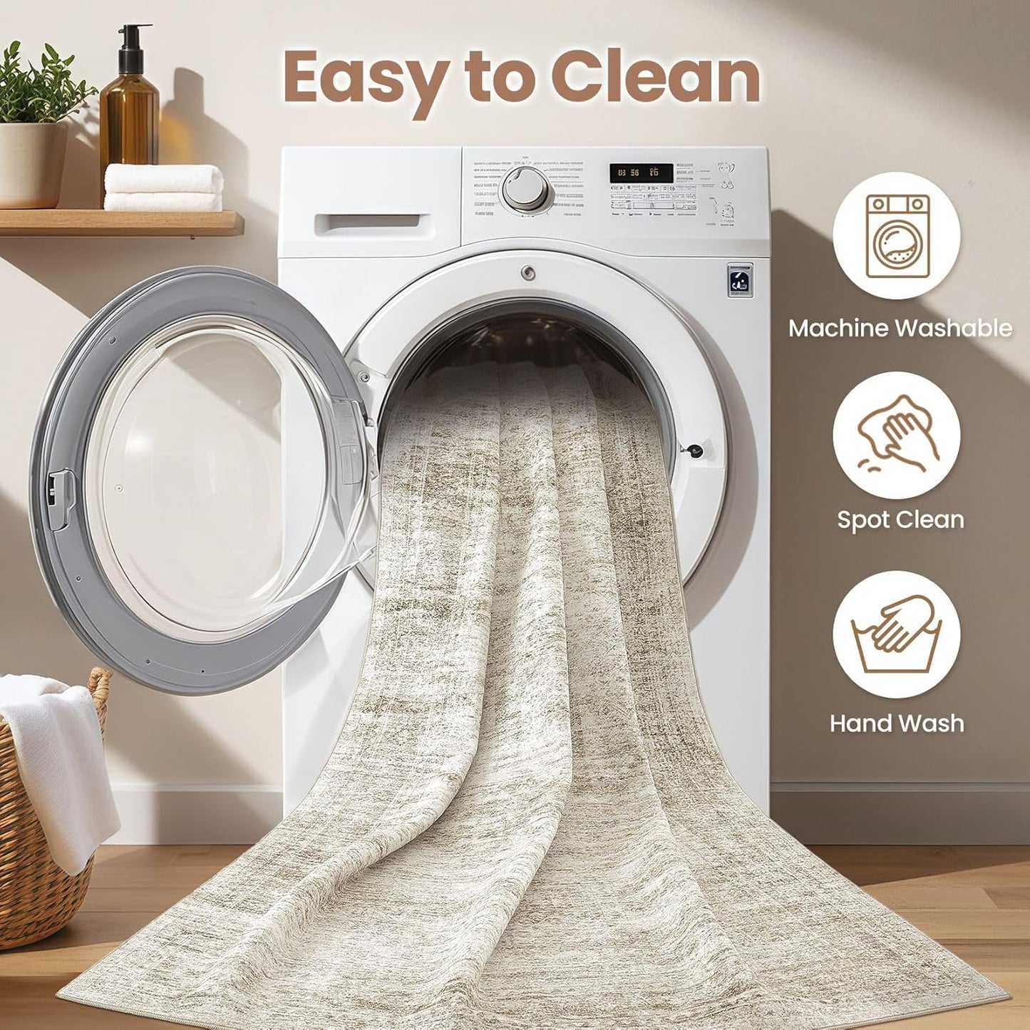 Washable Area Rugs for Living Room -10x12 Neutral Vintage Distressed Floral Farmhouse Boho Large Soft Floor Rug Indoor Non Slip Carpet for Living Room Bedroom Dining Room Office - Beige