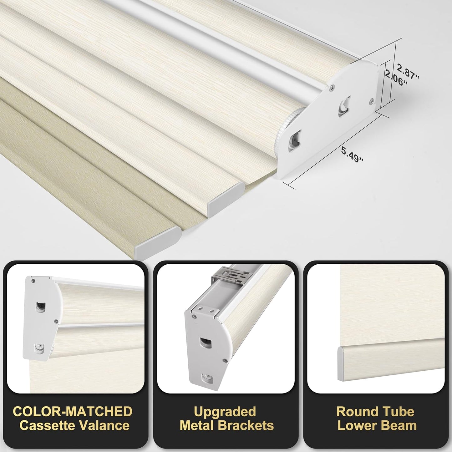 BERISSA Cordless Dual Roller Shades with Cassette Valance, Double Window Shades Blackout and Light Filtering, Day and Night for Home Office Door. Striped Jacquard Beige. 35 W x 64" H