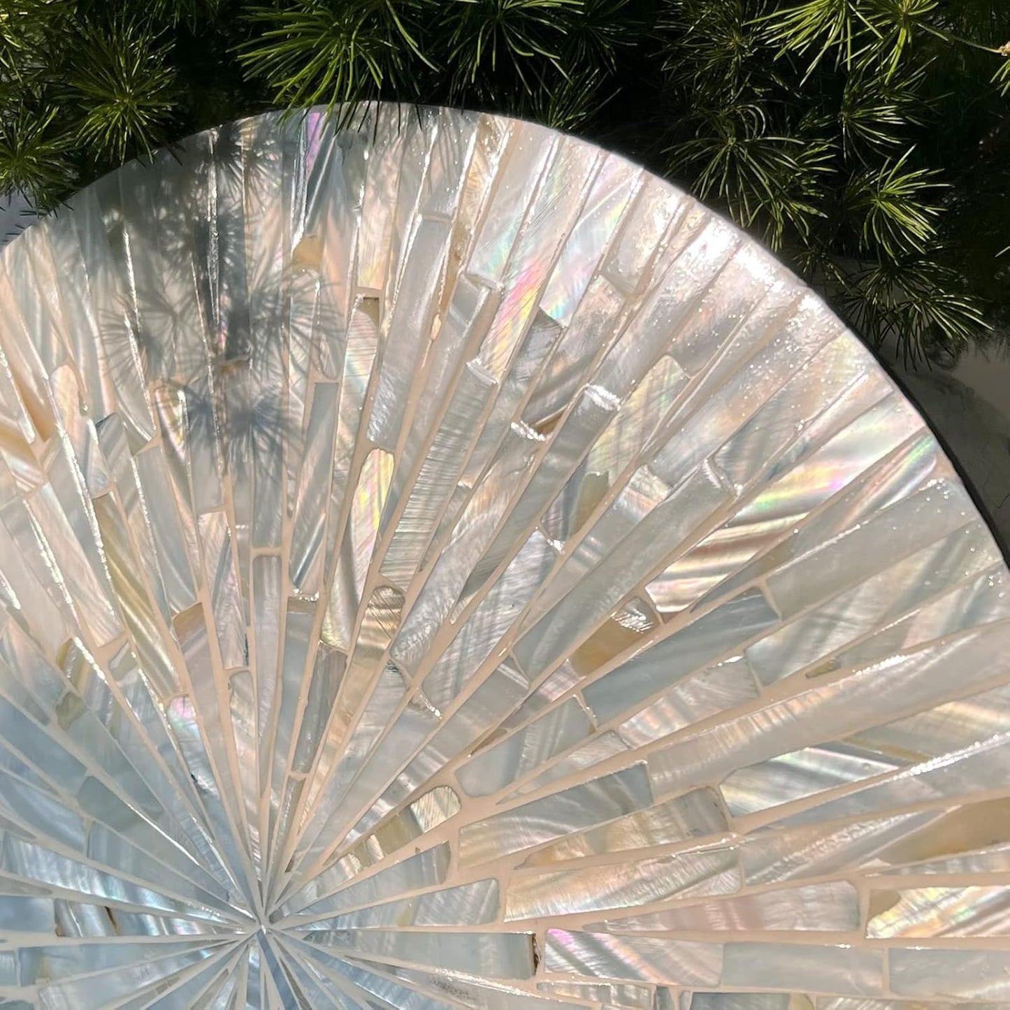 Beach Mirror Wall Decor for Living Room, 3PCS Natural Mother of Pearl Coastal Wall Art Bedroom Bathroom Decoration, Handmade Ocean Round Wall Hanging Sculptures for Home Office Holiday Hotel