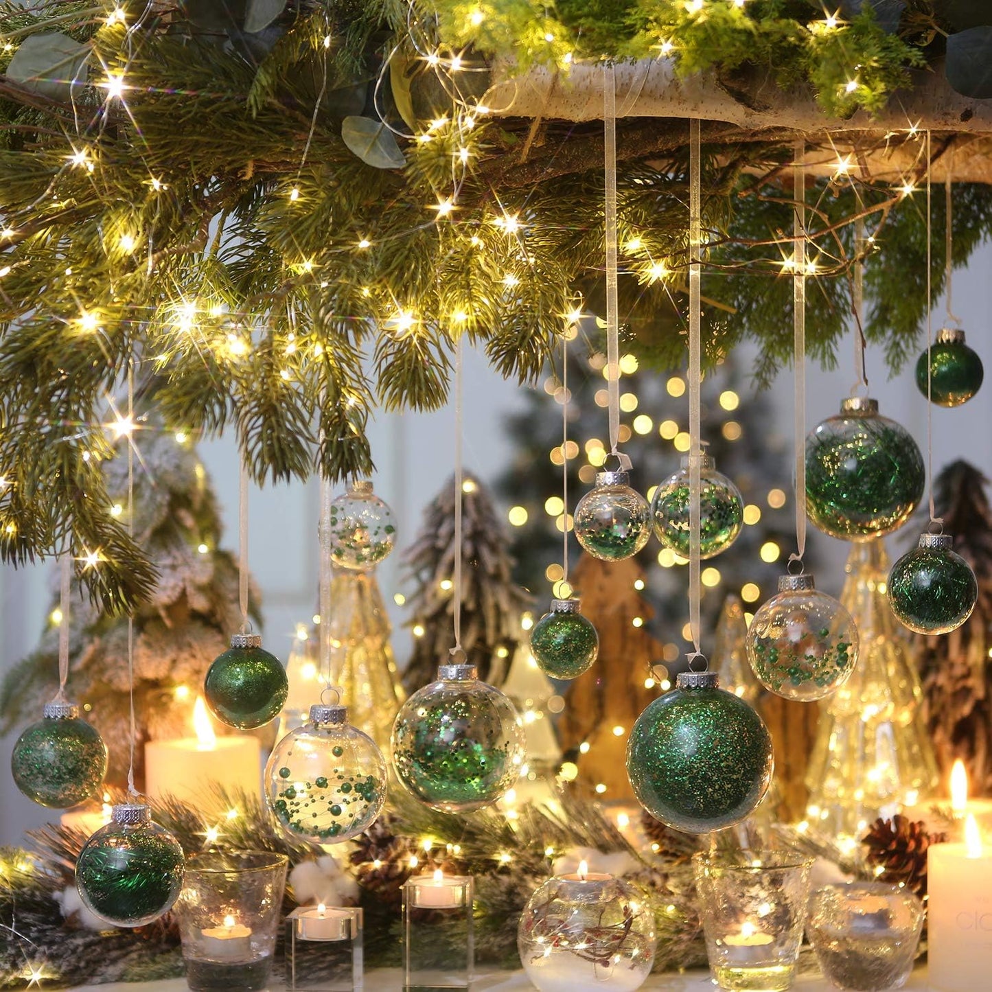 Sea Team 60mm/2.36" Shatterproof Clear Plastic Christmas Tree Ball Ornaments Set, Decorative Hanging Transparent Xmas Baubles with Stuffed Delicate Decorations (30 Counts, Elf)