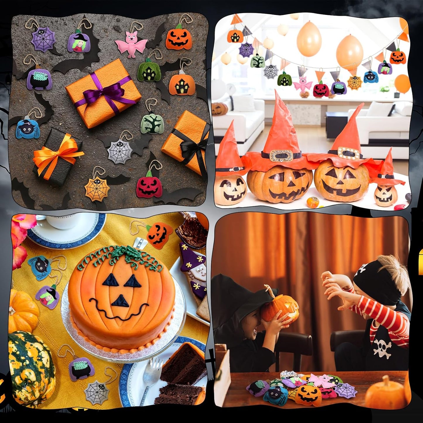 12 Pcs Halloween Felt Ornaments Spooky Pumpkin 3D Hanging Ornaments 3.15 Inch Spider Web Bat Tree Felt Decorations for Tree Halloween Party Decor