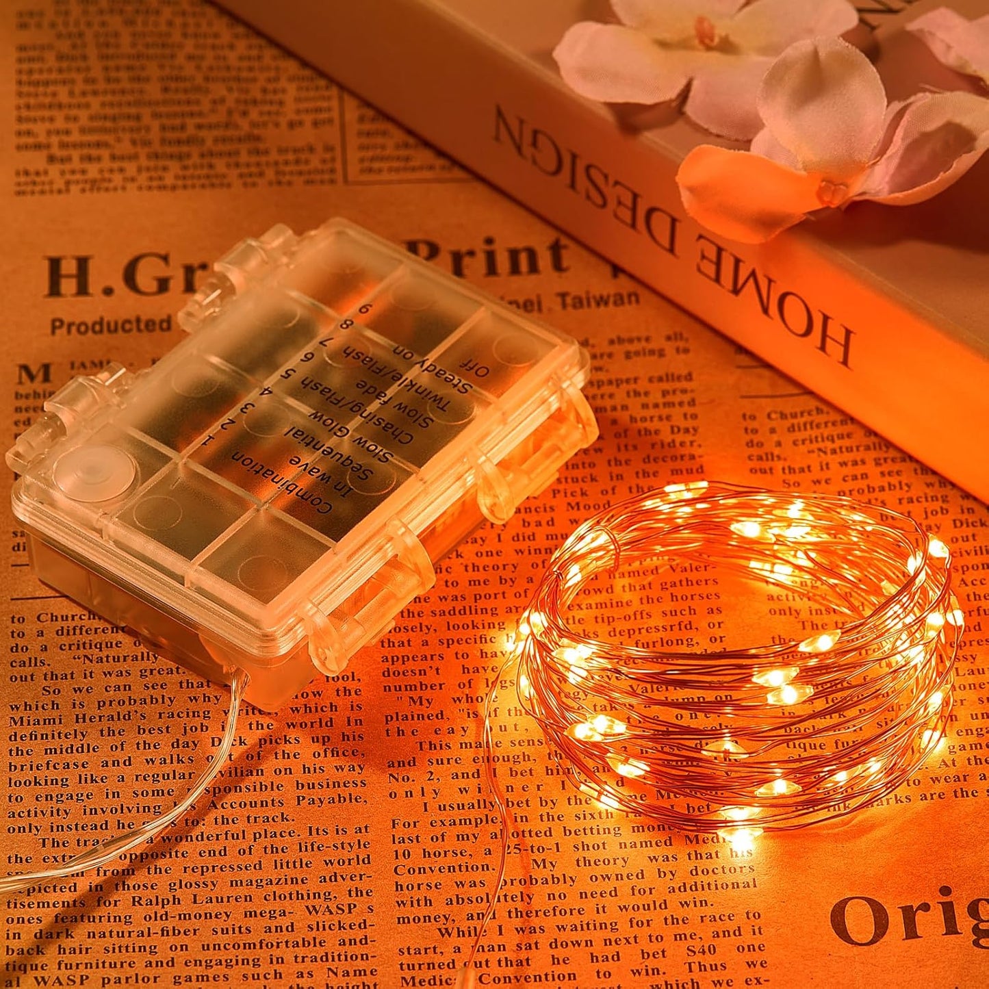 4 Pack 65.6 Ft. Battery Operated Outdoor String Lights with Remote & Timer, LED Orange Fairy Lights, Waterproof Twinkle Lights for Bedroom, Dorm, Mason Jar, Wedding, Party, Christmas