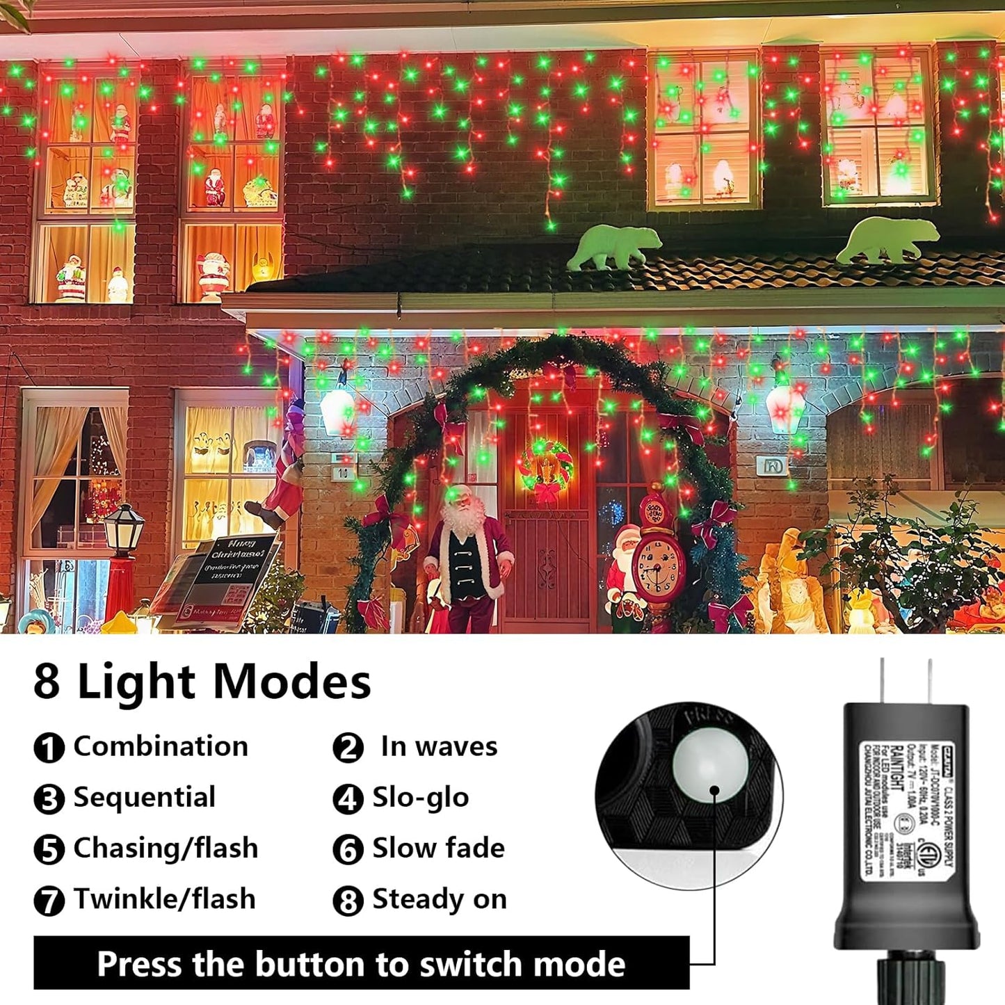 QITONG 400 LED Icicle Lights Red and Green